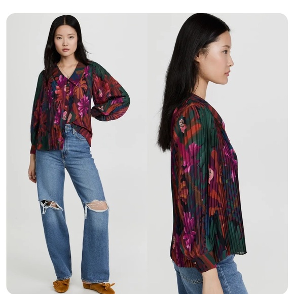 NWT Farm rio bird flowers pleated blouse - Picture 2 of 8